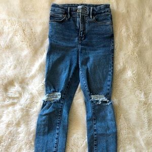 good american dark wash high rise skinny jeans